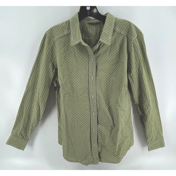 Eddie Bauer Women's Button Down Collar Shirt Green Checker Medium 100% Cotton - Picture 1 of 10